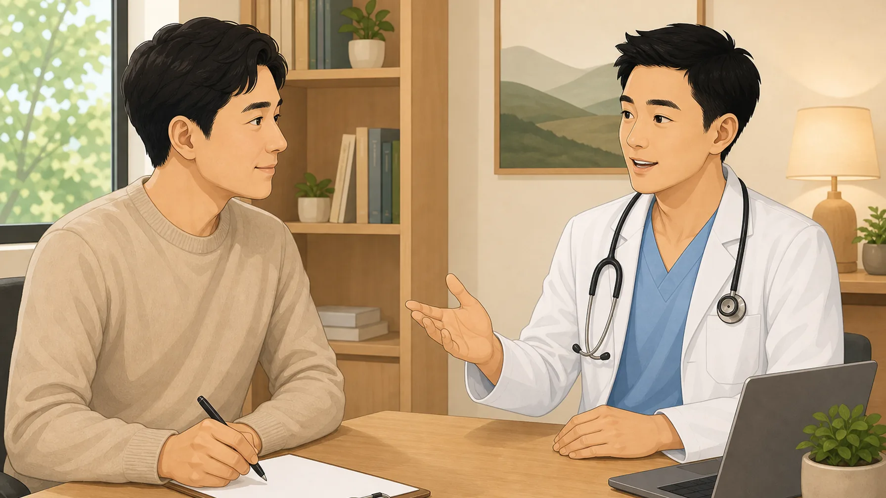 Bác sĩ giải thích kế hoạch điều trị với người nhà